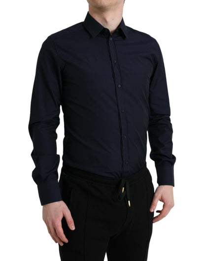 Camisa elegante de jacquard azul marino de Dolce &amp; Gabbana