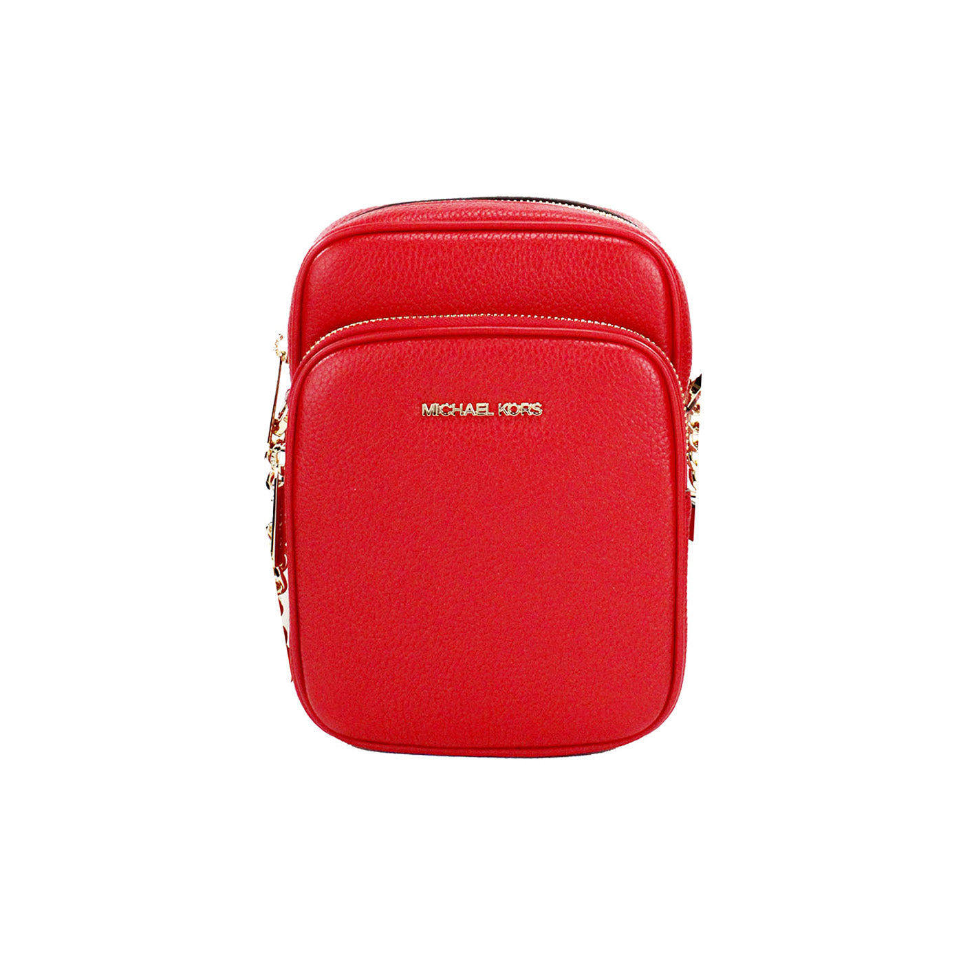 Michael Kors Jet Set Bright Red Pebbled Läder North South Chain Crossbody Bag