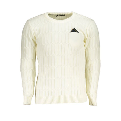 U.S. Grand Polo Elegant Twisted Crew Neck Sweater in White