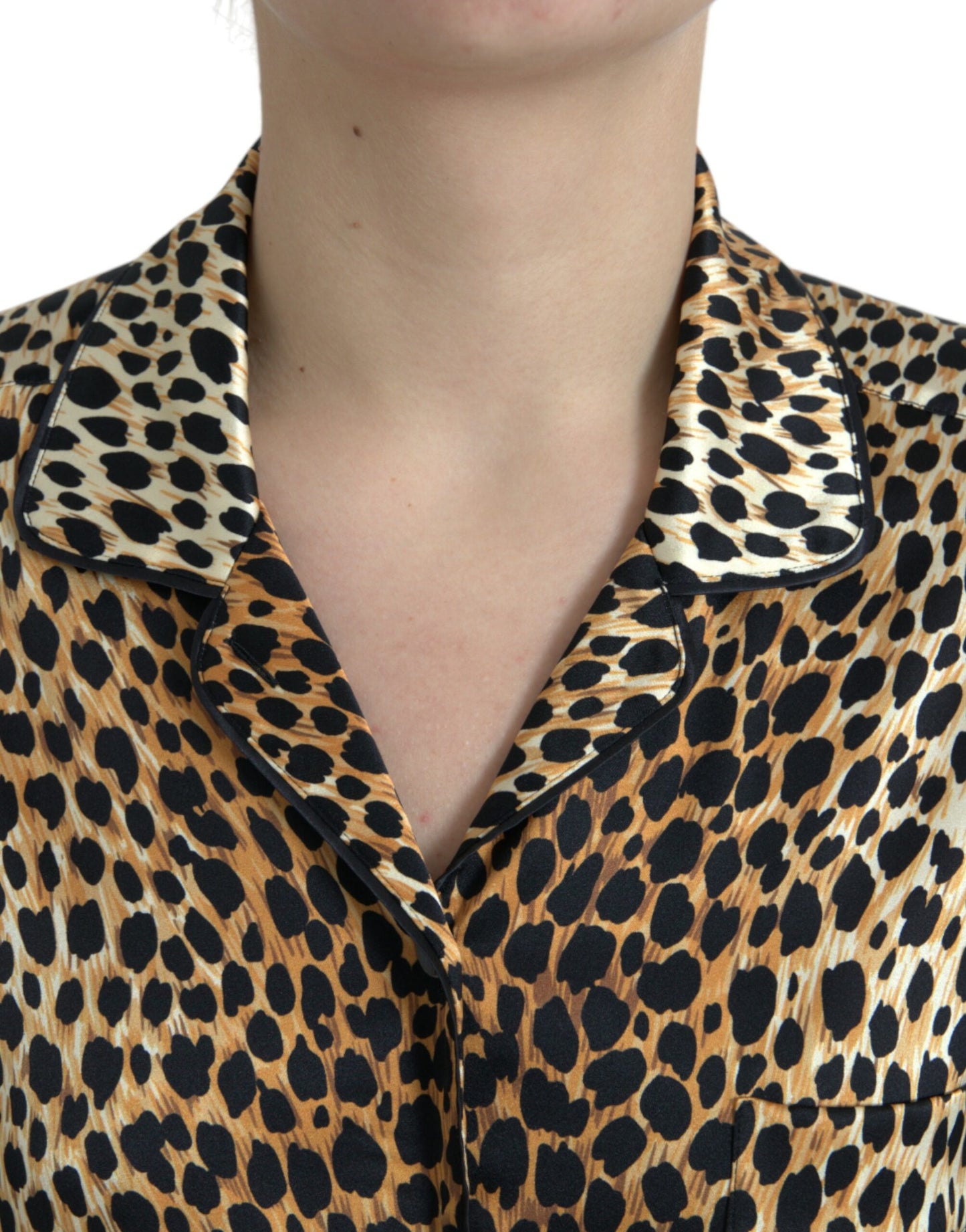 Dolce & Gabbana Elegant Brown Animal Print Silk Blouse