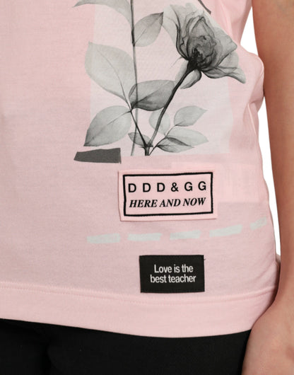 Camiseta de algodón con estampado floral rosa chic de Dolce &amp; Gabbana