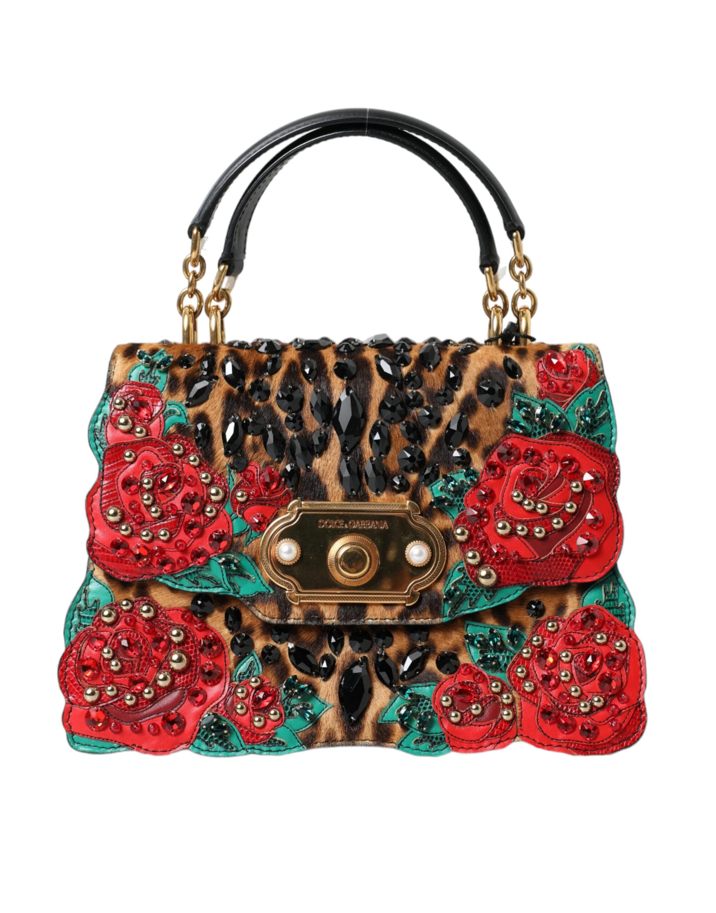 ¡Bolso elegante Dolce &amp; Gabbana con adornos de leopardo y rosas rojas!