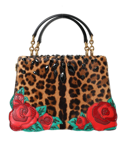 ¡Bolso elegante Dolce &amp; Gabbana con adornos de leopardo y rosas rojas!