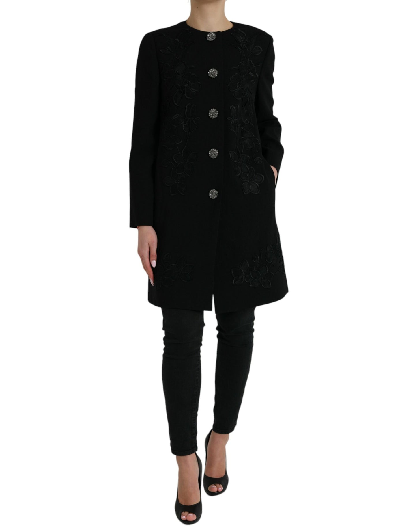 Dolce &amp; Gabbana elegant blomknäppt trenchcoat i ull