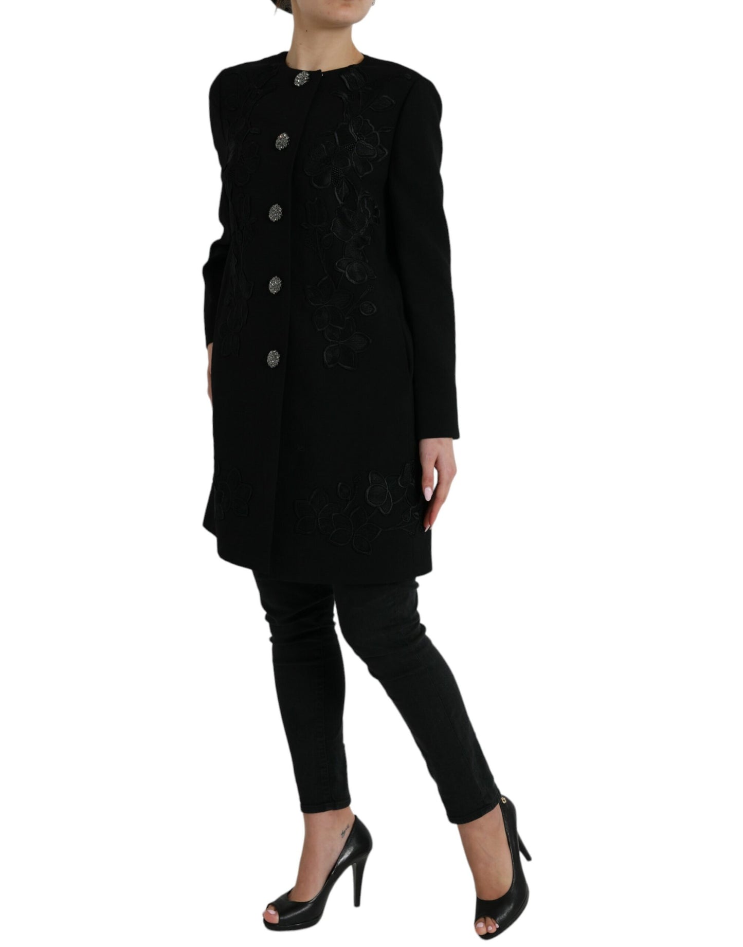 Dolce &amp; Gabbana elegant blomknäppt trenchcoat i ull