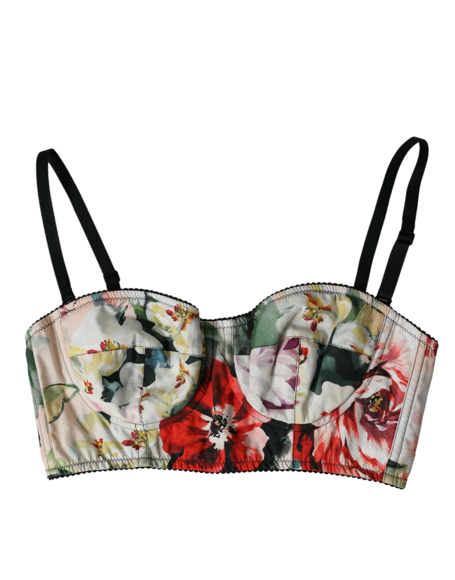 Top corto con escote bustier y estampado floral multicolor de Dolce &amp; Gabbana