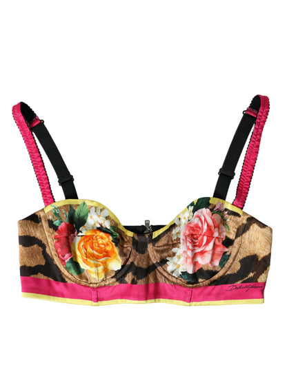 Top corto con escote tipo bustier y estampado floral de seda de Dolce &amp; Gabbana