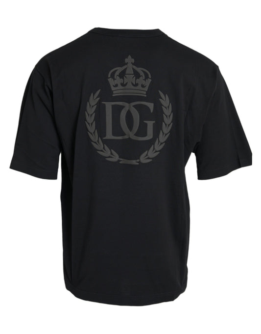 Dolce &amp; Gabbana svart logotyp präglad kortärmad T-shirt med rund hals