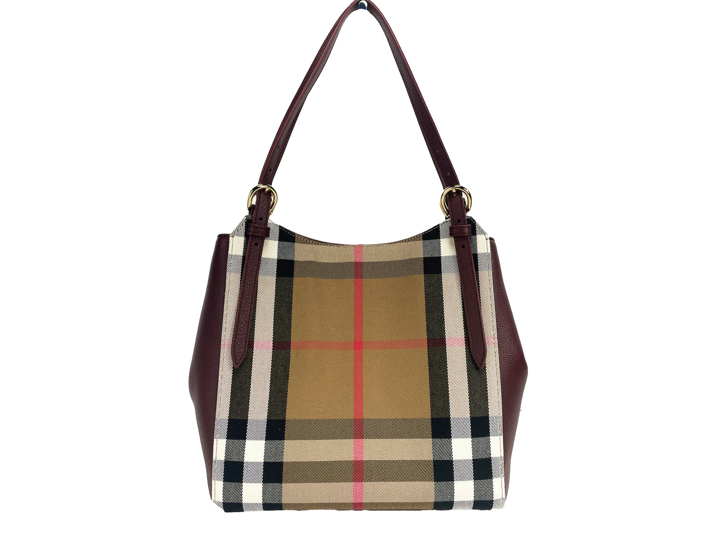 Bolso tote pequeño de lona a cuadros de cuero y caoba Canterby de Burberry