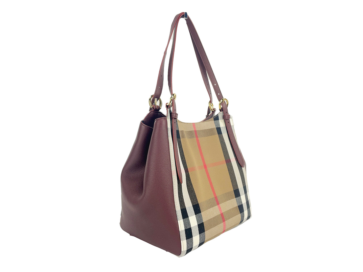 Bolso tote pequeño de lona a cuadros de cuero y caoba Canterby de Burberry