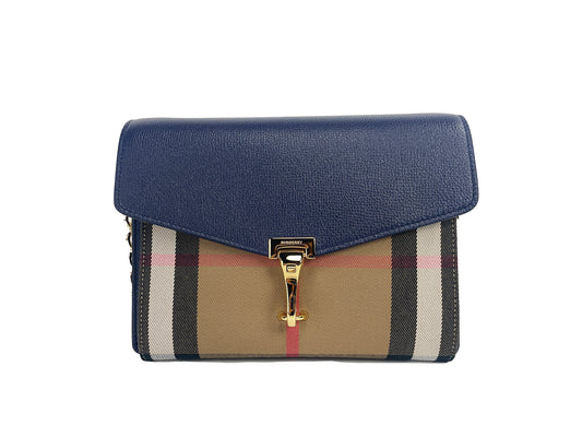 Bolso bandolera pequeño de piel con cuadros en azul regencia Macken de Burberry