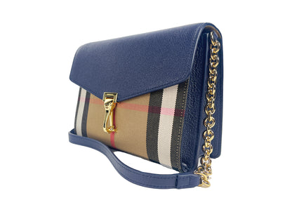 Bolso bandolera pequeño de piel con cuadros en azul regencia Macken de Burberry