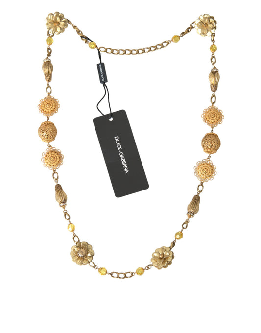 Dolce &amp; Gabbana Crystal Flower Filigran Gold Mässing Statement Halsband