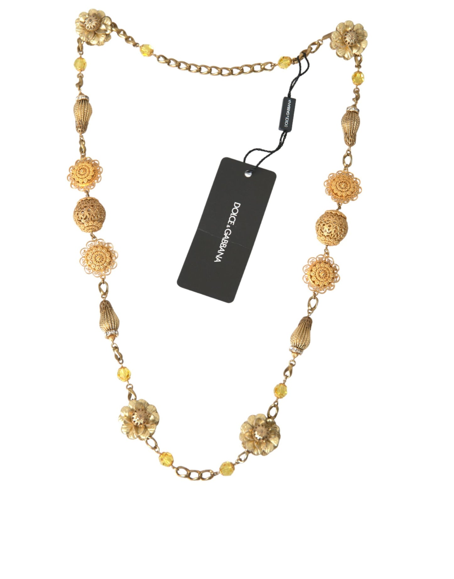 Dolce &amp; Gabbana Crystal Flower Filigran Gold Mässing Statement Halsband