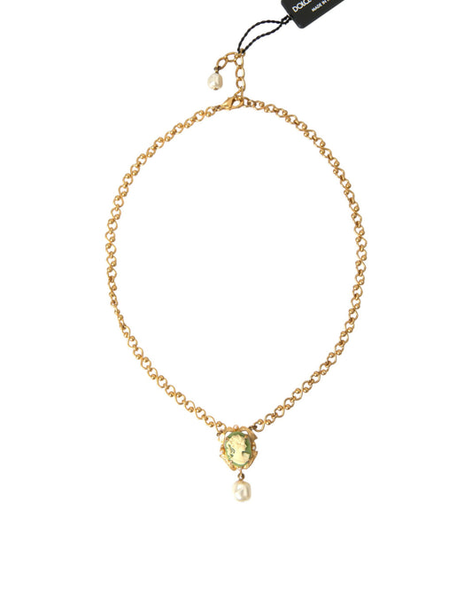 Dolce &amp; Gabbana guld mässing kedja Pearl hänge charm halsband