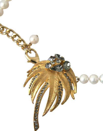 Dolce &amp; Gabbana guld mässing Crystal Pearl Tree hänge charm halsband