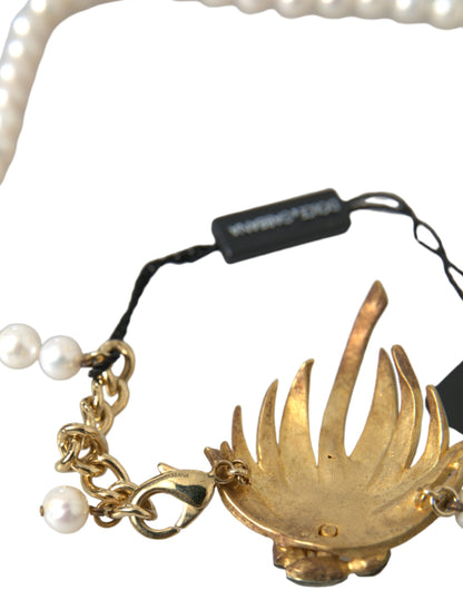 Dolce &amp; Gabbana guld mässing Crystal Pearl Tree hänge charm halsband