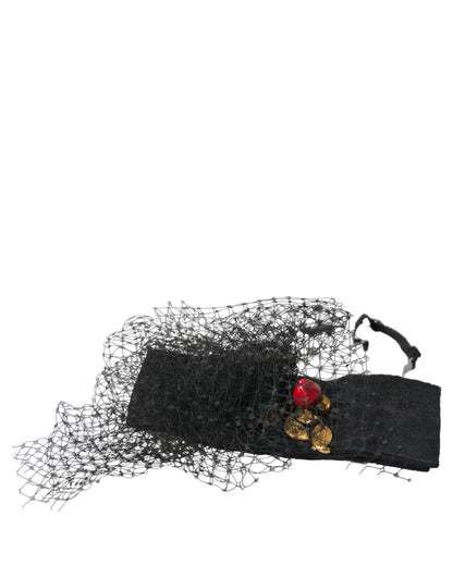 Dolce &amp; Gabbana Black Strawberry Sicily Crystal Mesh Näthuvudband Diadem