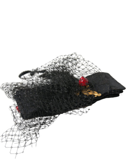 Dolce &amp; Gabbana Black Strawberry Sicily Crystal Mesh Näthuvudband Diadem