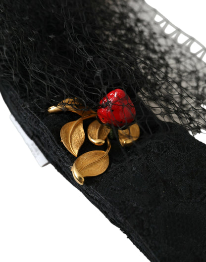 Dolce &amp; Gabbana Black Strawberry Sicily Crystal Mesh Näthuvudband Diadem