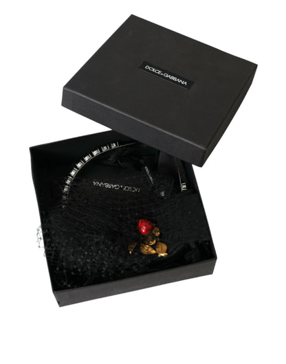 Dolce &amp; Gabbana Black Strawberry Sicily Crystal Mesh Näthuvudband Diadem