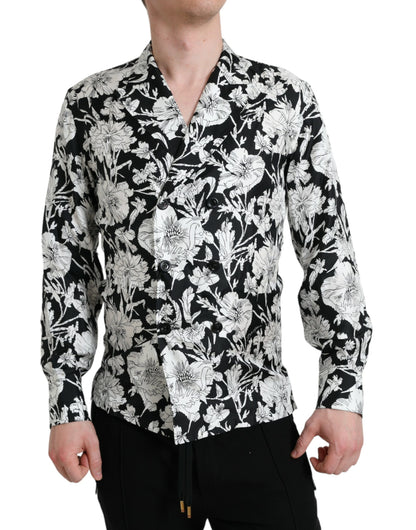 Dolce &amp; Gabbana Svart Vit Blommig Button Down Casual Skjorta