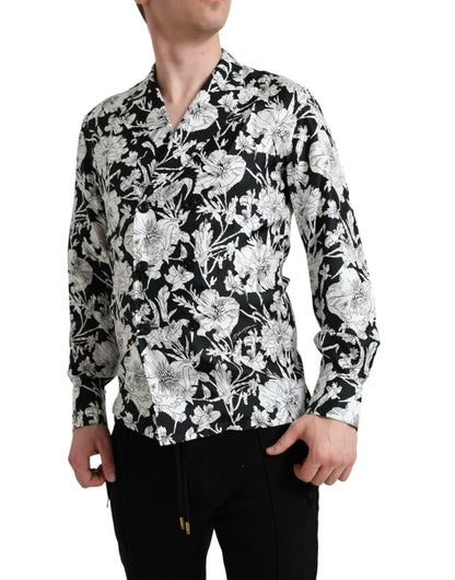 Dolce &amp; Gabbana Svart Vit Blommig Button Down Casual Skjorta