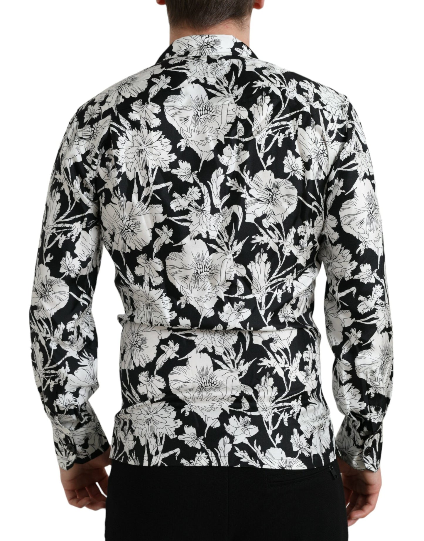 Dolce &amp; Gabbana Svart Vit Blommig Button Down Casual Skjorta