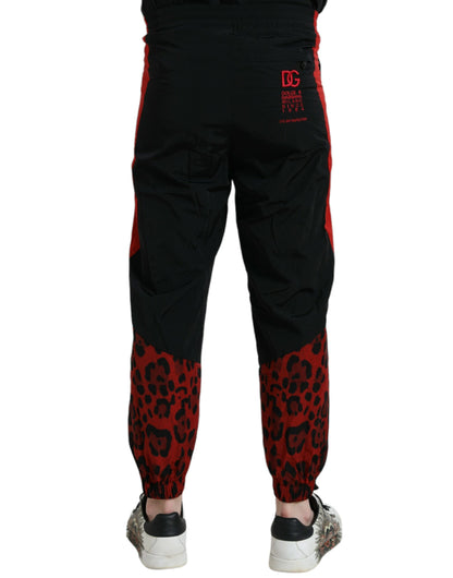 Dolce &amp; Gabbana svart röd leopardmönstrad joggingbyxa i nylon