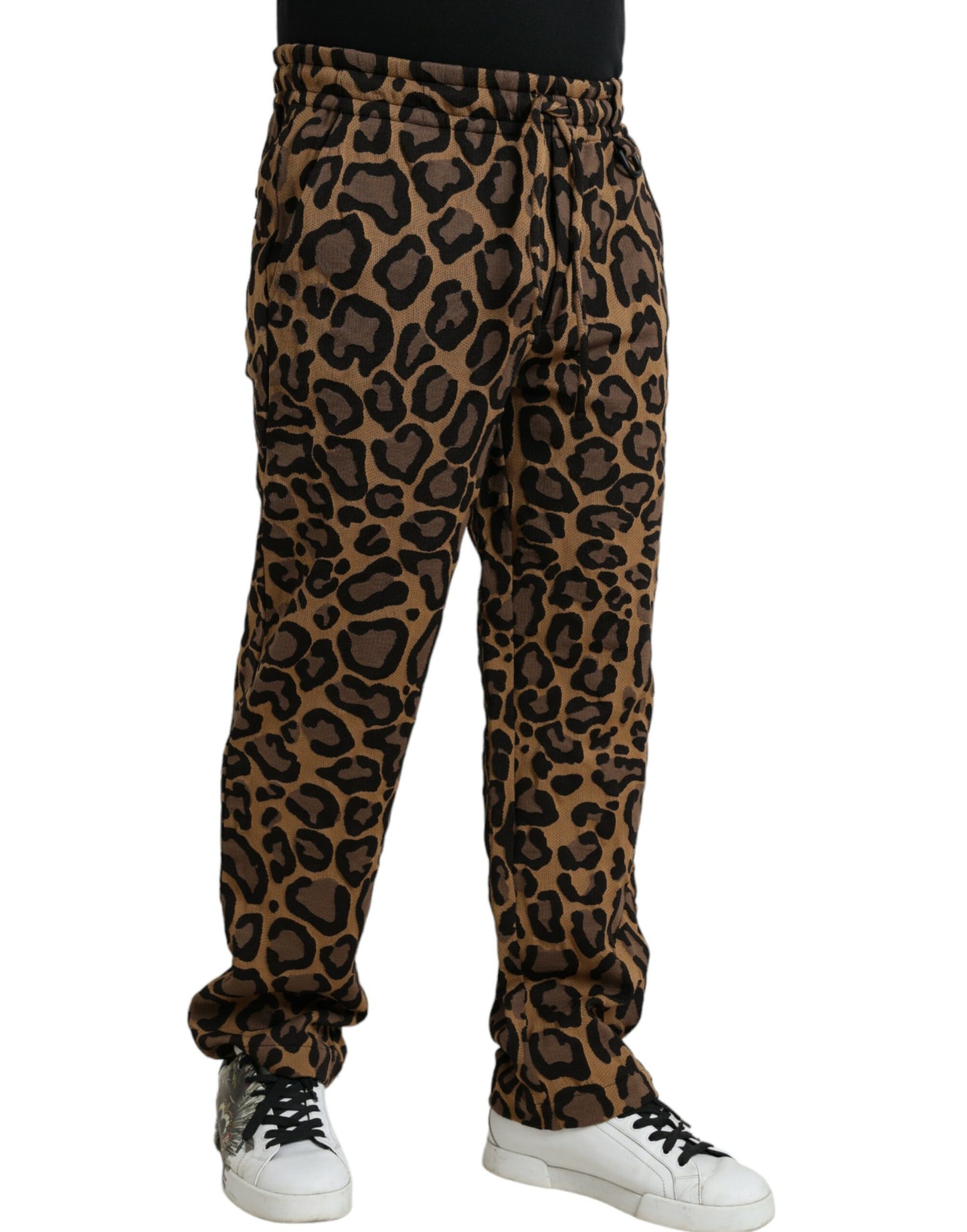 Dolce &amp; Gabbana bruna leopardmönstrade joggingbyxor i polyester