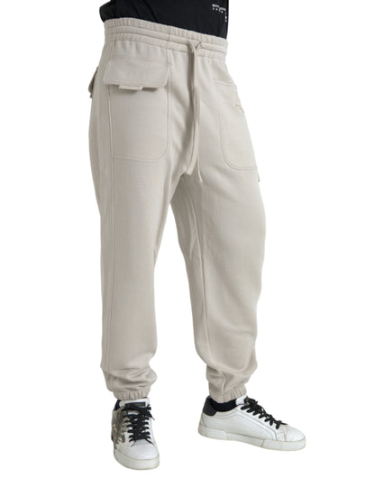 Dolce &amp; Gabbana Off White Viskos Cargo Jogger Sweatpants Byxor