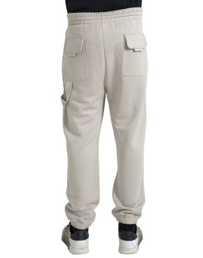 Dolce &amp; Gabbana Off White Viskos Cargo Jogger Sweatpants Byxor