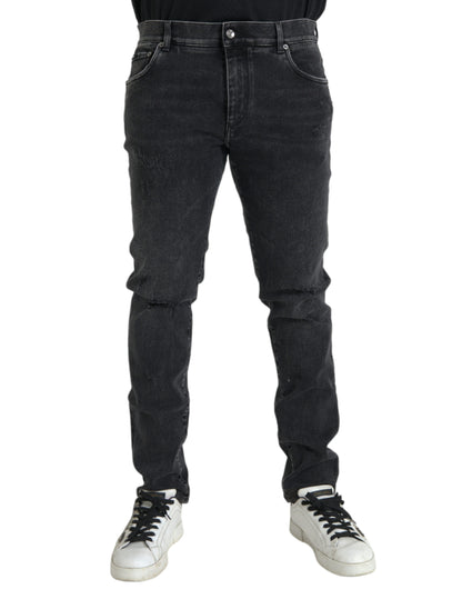 Dolce &amp; Gabbana grå bomullsstretch jeans med logotyp i skinny denim