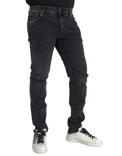 Dolce &amp; Gabbana grå bomullsstretch jeans med logotyp i skinny denim