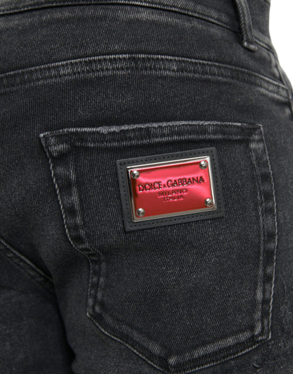 Dolce &amp; Gabbana grå bomullsstretch jeans med logotyp i skinny denim