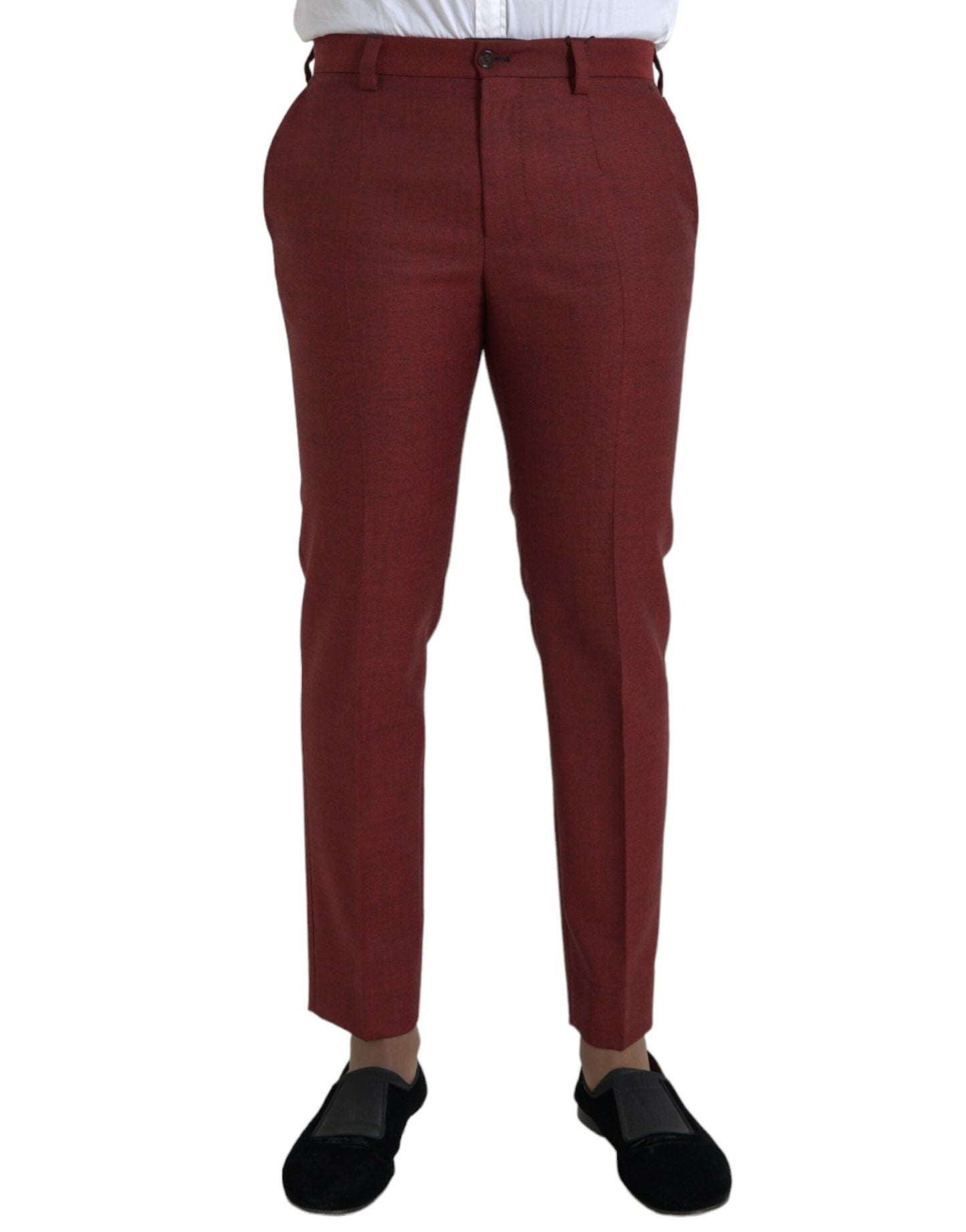 Dolce &amp; Gabbana Maroon Wool Men Skinny Dress Byxor