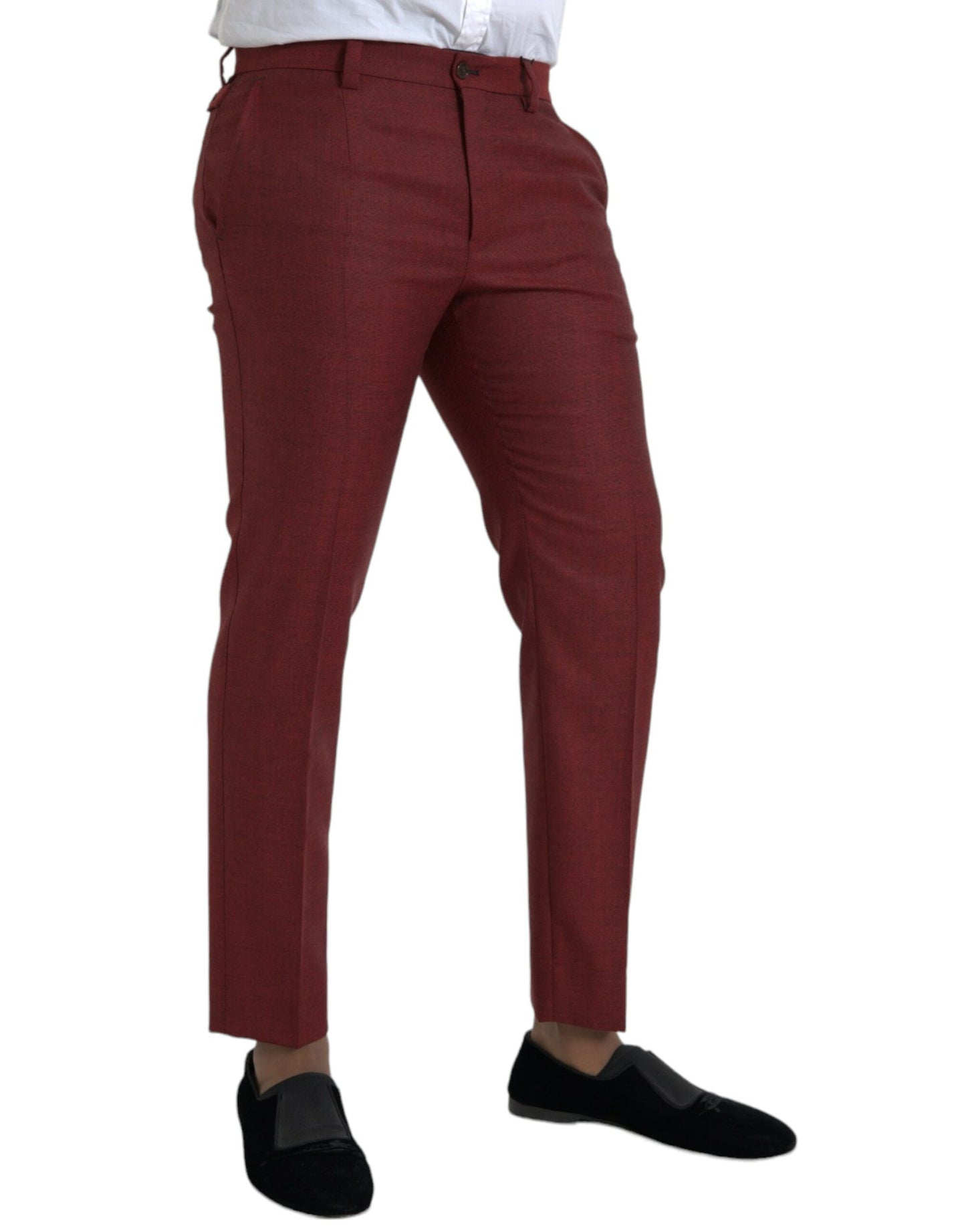 Dolce &amp; Gabbana Maroon Wool Men Skinny Dress Byxor