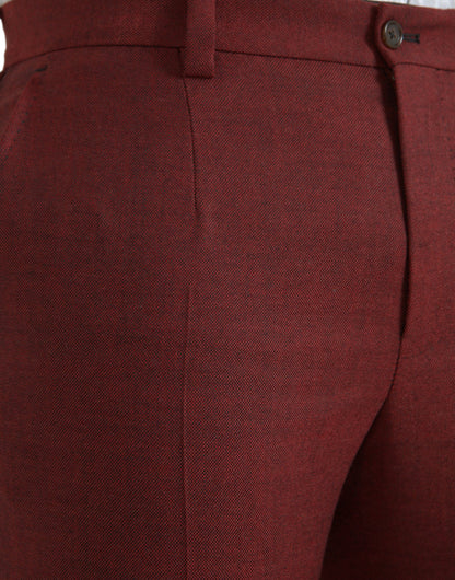 Dolce &amp; Gabbana Maroon Wool Men Skinny Dress Byxor