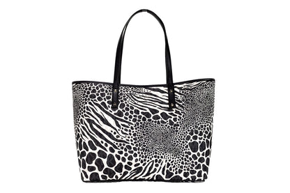 Michael Kors Carter Large Black Animal Print PVC Open Tote Axelväska