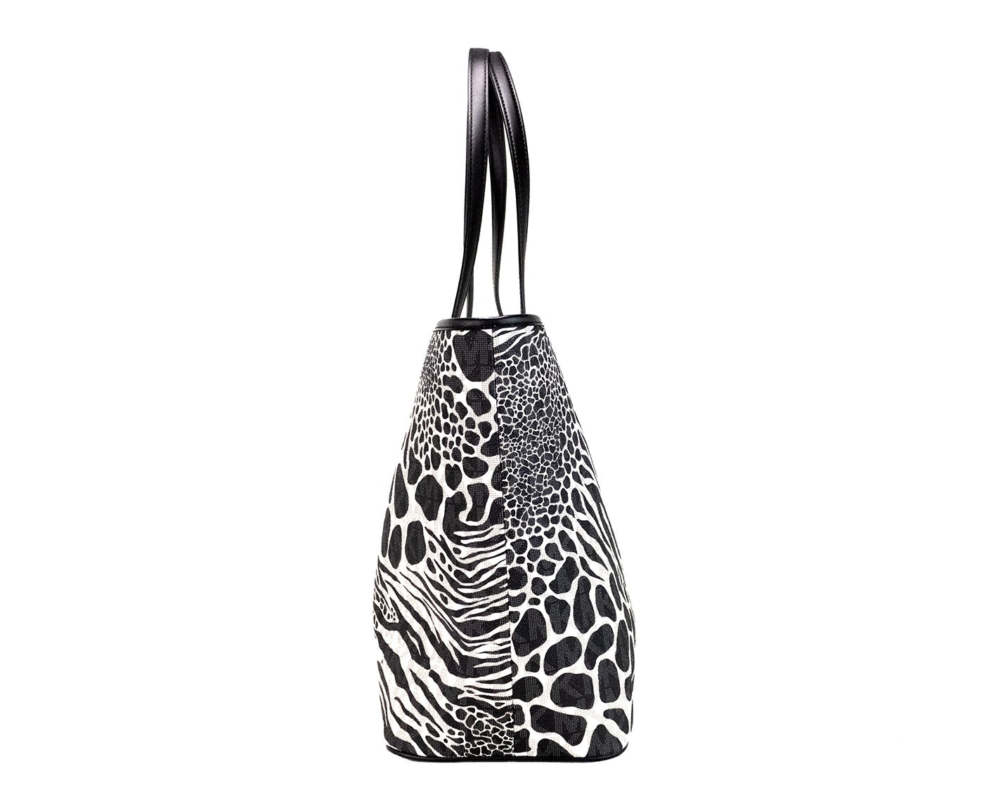 Michael Kors Carter Large Black Animal Print PVC Open Tote Axelväska