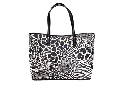 Michael Kors Carter Large Black Animal Print PVC Open Tote Axelväska