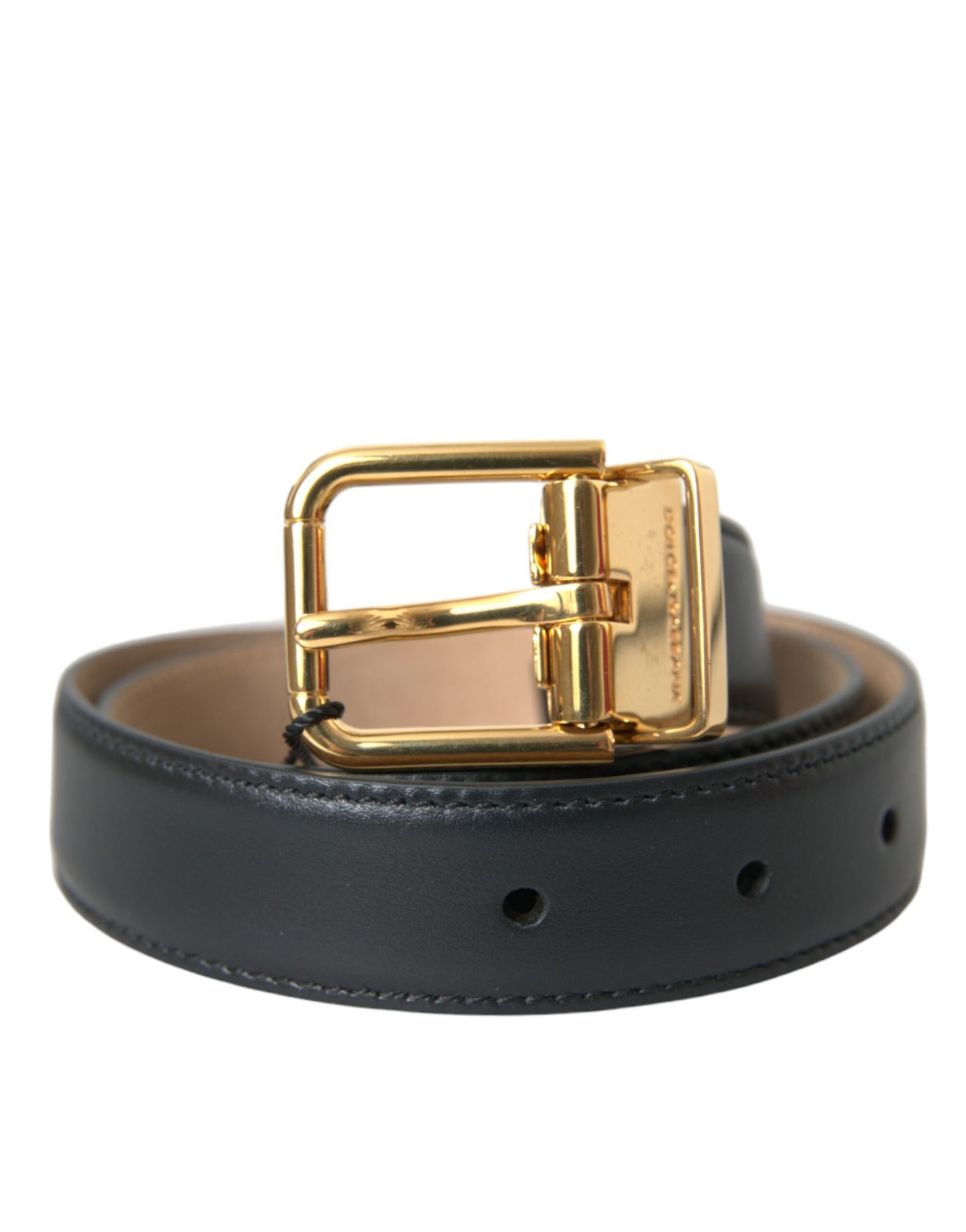 Cinturón de cuero negro con hebilla de metal dorado de Dolce &amp; Gabbana para hombre