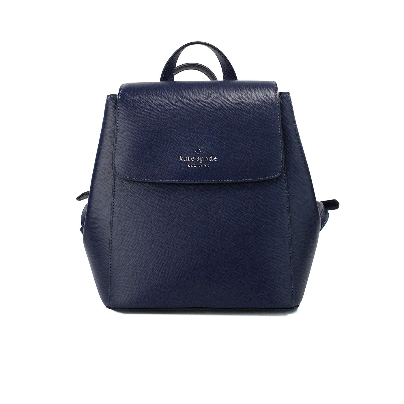 Bolso tipo mochila con solapa de tamaño mediano en piel saffiano color azul marino Madison de Kate Spade