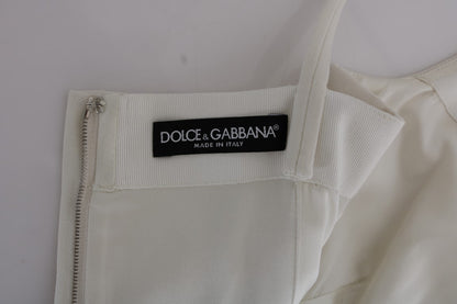 Dolce &amp; Gabbana Elegant vit ullskiftsklänning med guldbrosch