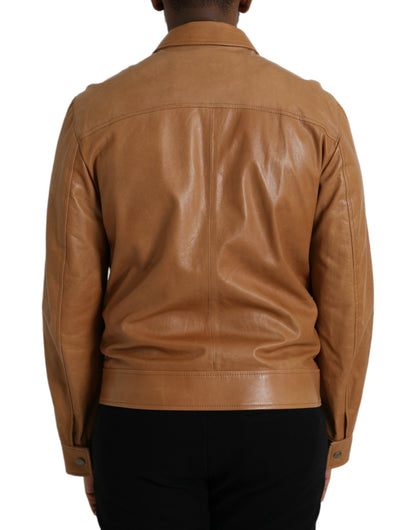 Dolce & Gabbana Brown Lamb Leather Full Zip Blouson Jacket