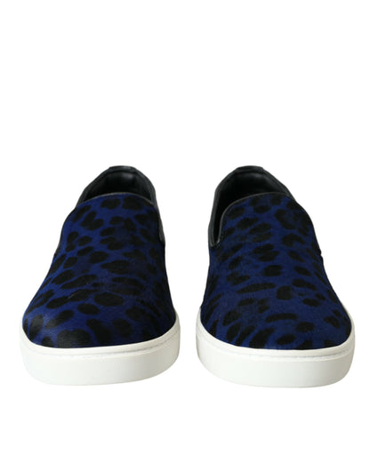 Dolce &amp; Gabbana Blå kalvskinnshår Leopard Sneakers Skor