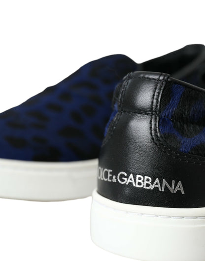 Dolce &amp; Gabbana Blå kalvskinnshår Leopard Sneakers Skor