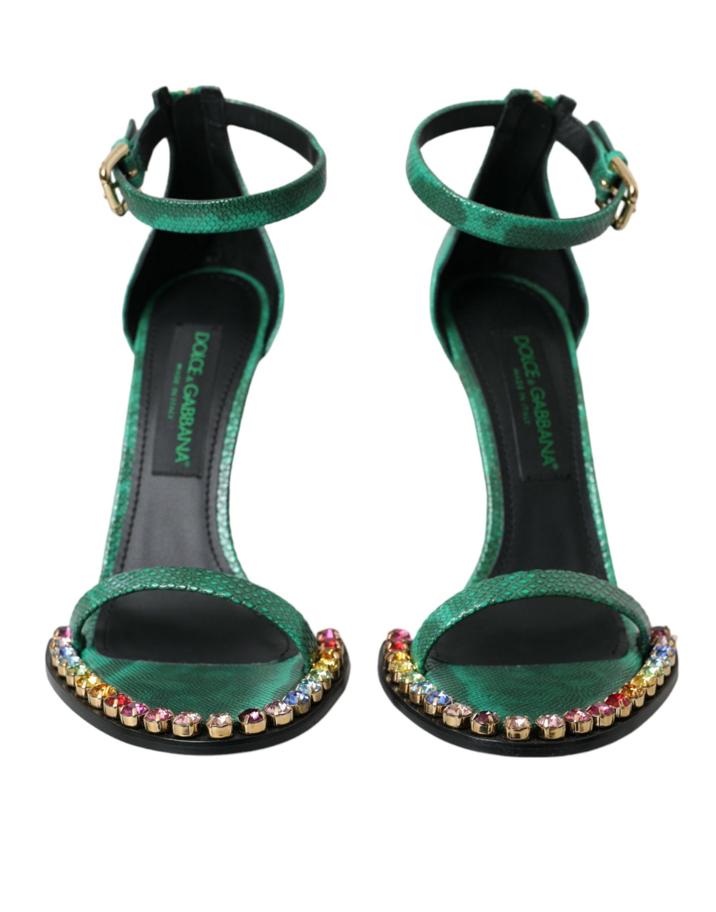 Sandalias de piel exótica verde con cristales de Dolce &amp; Gabbana