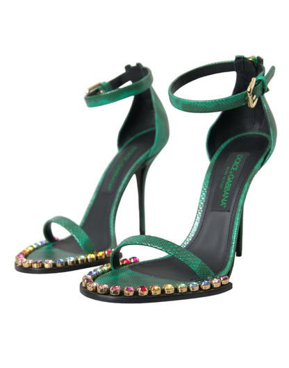 Sandalias de piel exótica verde con cristales de Dolce &amp; Gabbana