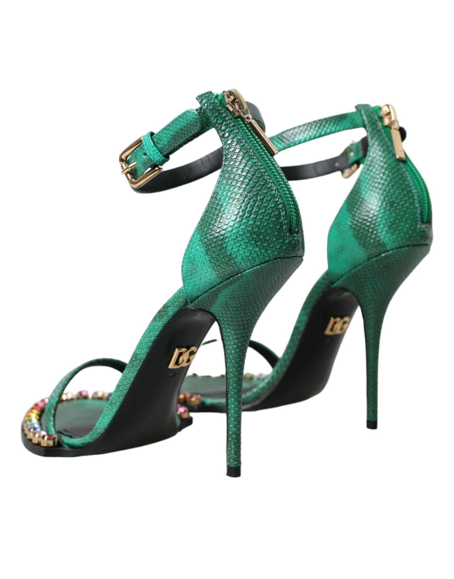 Sandalias de piel exótica verde con cristales de Dolce &amp; Gabbana